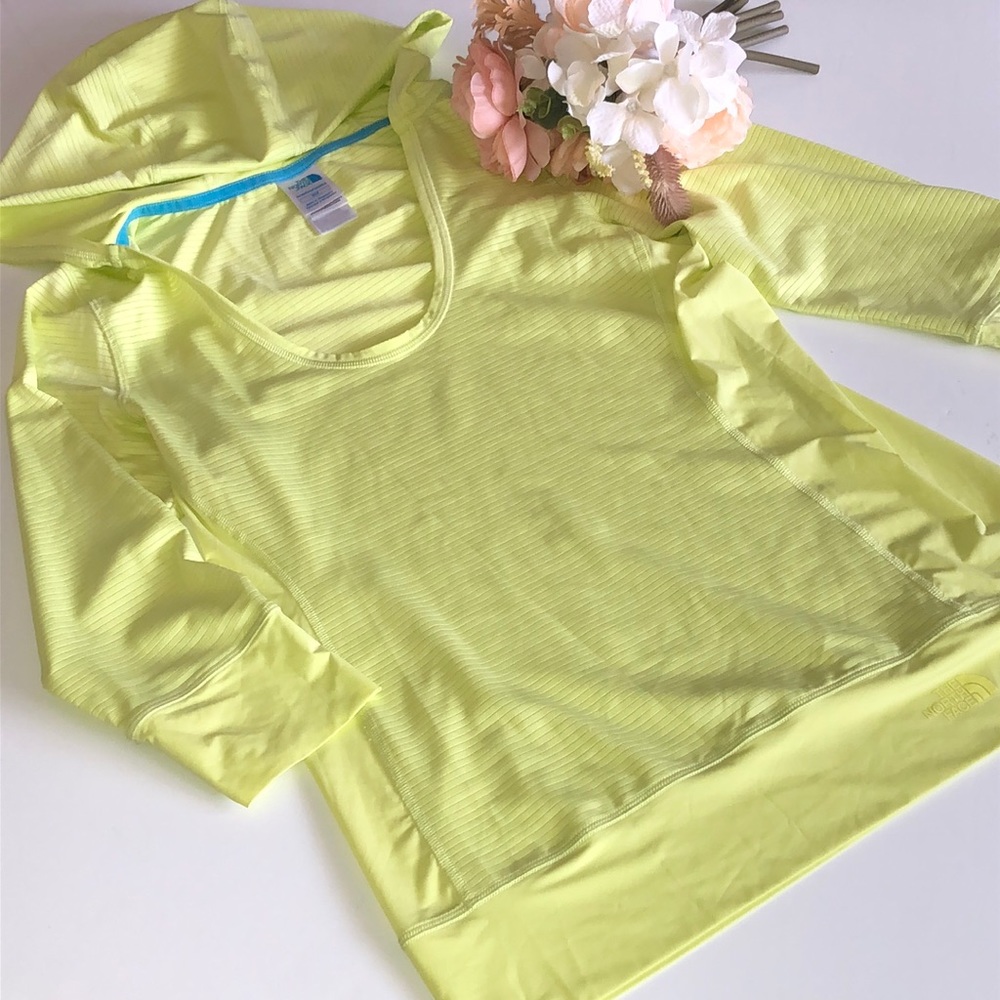 North Face Lime Green 3/4 Length Sleeve Hoodie Hiking Swimsuit Material Running